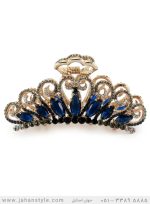 گل سر زنانه طرح تاج نگین زرقون رنگ سرمه ای