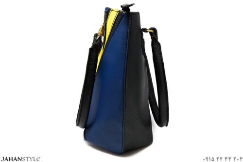 کیف چرمی طبیعی رنگ آبی زرد