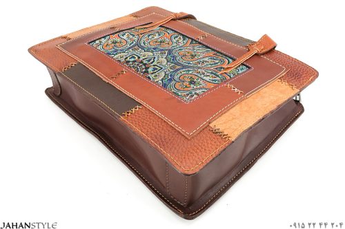 کیف دستی چرم طبیعی چهل‌تکه ترمه دوزی - Image 5