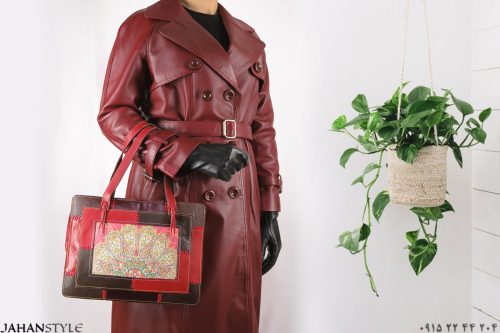 کیف دستی چرم طبیعی چهل‌تکه ترمه دوزی - Image 2