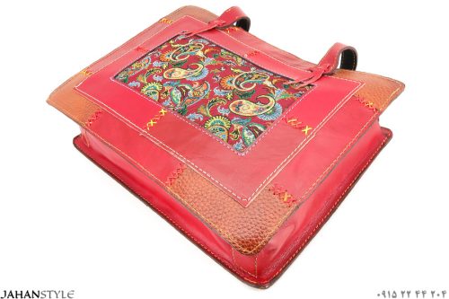 کیف دستی چرم طبیعی چهل‌تکه ترمه دوزی - Image 5