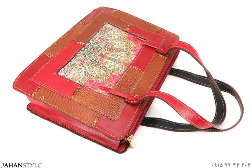 کیف دستی چرم طبیعی چهل‌تکه ترمه دوزی - Image 6