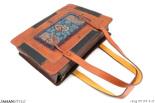 کیف دستی چرم طبیعی چهل‌تکه ترمه دوزی - Image 8