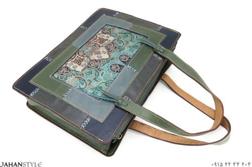 کیف دستی چرم طبیعی چهل‌تکه ترمه دوزی - Image 7