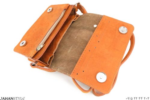 کیف دوشی کوچک زنانه چرم طبیعی عسلی - Image 11