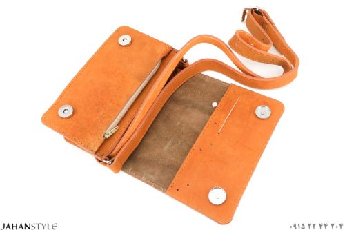 کیف دوشی کوچک زنانه چرم طبیعی عسلی - Image 10