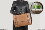 کیف اداری دوطرفه چرم طبیعی گاوی کرم - Image 10