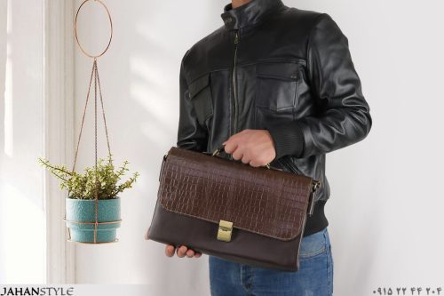 کیف اداری اسپرت چرم طبیعی قهوه‌ای - Image 2