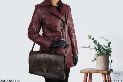کیف اداری اسپرت چرم طبیعی قهوه‌ای - Image 3