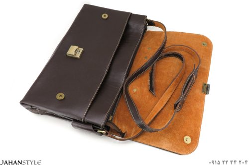 کیف اداری اسپرت چرم طبیعی قهوه‌ای - Image 9