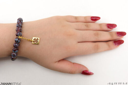 دستبند مهره ای با آویز طلایی