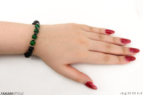 خرید آنلاین دستبند مهره دار سبز تیره و مشکی