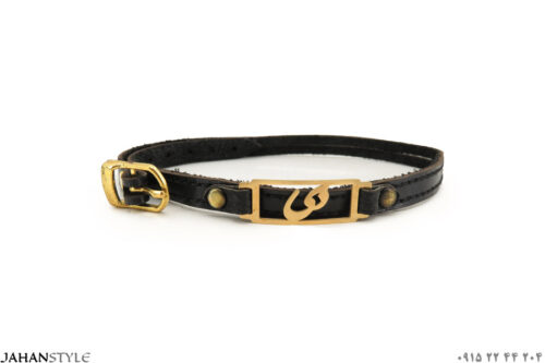 خرید دستبند چرم مشکی طلایی