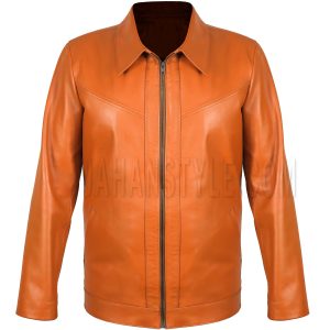 کاپشن مردانه چرم طبیعی عسلی