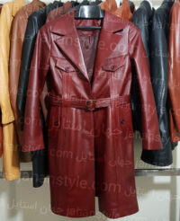 مانتو زرشکی چرم اصلی زنانه