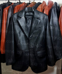 کت سه دکمه مشکی چرم اصلی مردانه