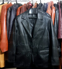 کت سه دکمه مشکی چرم اصلی مردانه