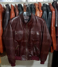 کاپشن زرشکی کشباف چرم طبیعی مردانه