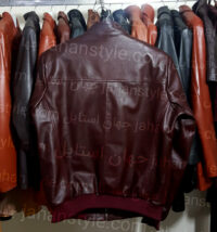 کاپشن زرشکی کشباف چرم طبیعی مردانه