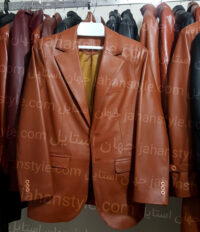 کت دو دکمه عسلی مردانه چرم طبیعی