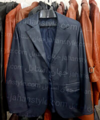 کت دو دکمه سرمه ای مردانه چرم طبیعی