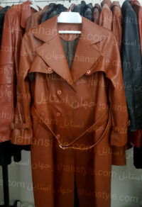 پالتو عسلی چرم طبیعی زنانه