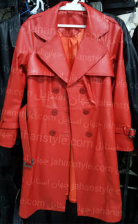 پالتو قرمز چرم اصلی زنانه