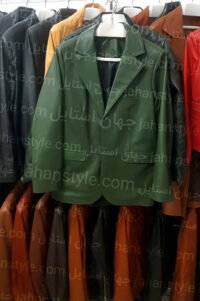 کت سبز دو دکمه چرم طبیعی مردانه