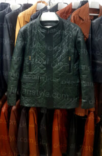 کاپشن سبز مردانه دوخت لوزی چرم طبیعی