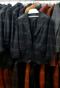 کت سه دکمه مشکی مردانه چرم اصلی