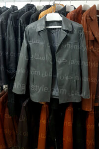 کت سه دکمه طوسی مردانه چرم طبیعی