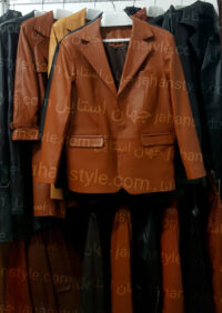 کت سه دکمه عسلی چرم اصلی مردانه