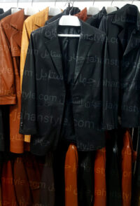 کت دو دکمه مشکی چرم طبیعی مردانه