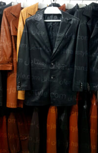 کت دو دکمه مشکی چرم طبیعی مردانه