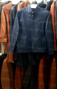 کاپشن چرم اصلی سرمه ای مردانه