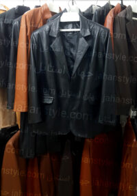 کت سه دکمه مشکی چرم طبیعی مردانه