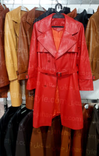 مانتو قرمز چرم اصلی زنانه