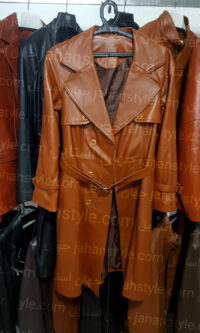 پالتو عسلی چرم اصلی زنانه