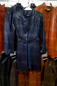 پالتو طرح پوست مار پیتون چرم اصلی زنانه سرمه ای