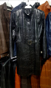 پالتو چرم اصلی طرح پوست مار پیتون مشکی زنانه