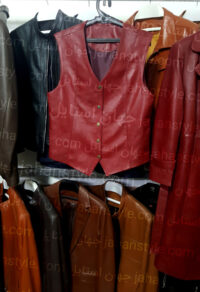 جلیقه زنانه زرشکی چرم طبیعی