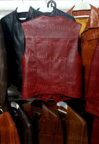 جلیقه زنانه زرشکی چرم طبیعی