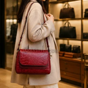 کیف زنانه چرم طبیعی زنانه کروکودیلی - روی دوش خانم
